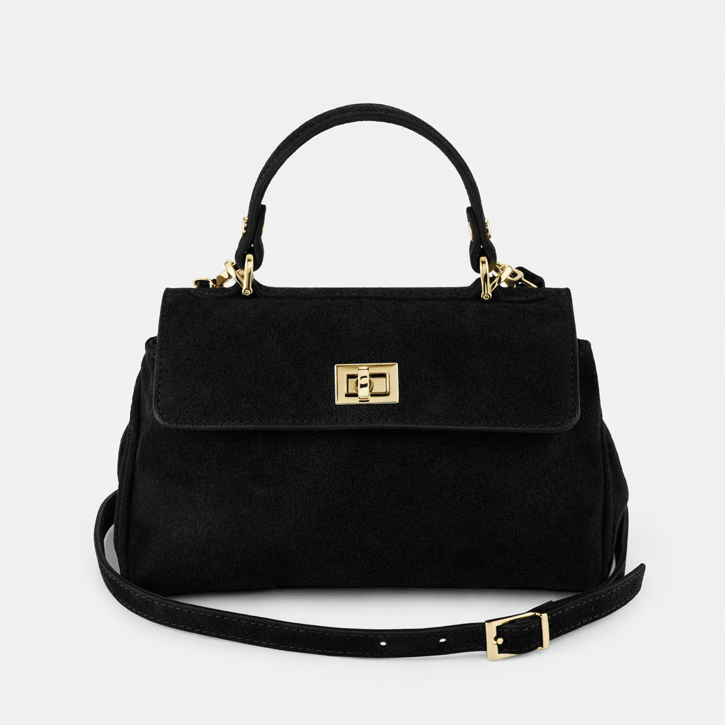 Lucca Top Handle Luxe Suede Tote Bag - Black - JLR London