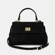 Lucca Top Handle Luxe Suede Tote Bag - Black - JLR London