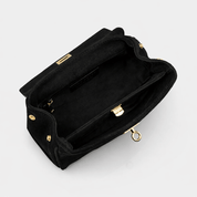 Lucca Top Handle Luxe Suede Tote Bag - Black - JLR London