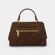 Lucca Top Handle Luxe Suede Tote Bag - Dark Brown - JLR London