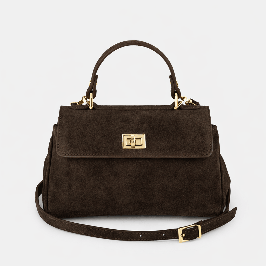 Lucca Top Handle Luxe Suede Tote Bag - Dark Brown - JLR London