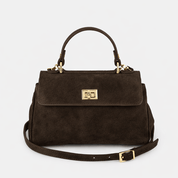 Lucca Top Handle Luxe Suede Tote Bag - Dark Brown - JLR London