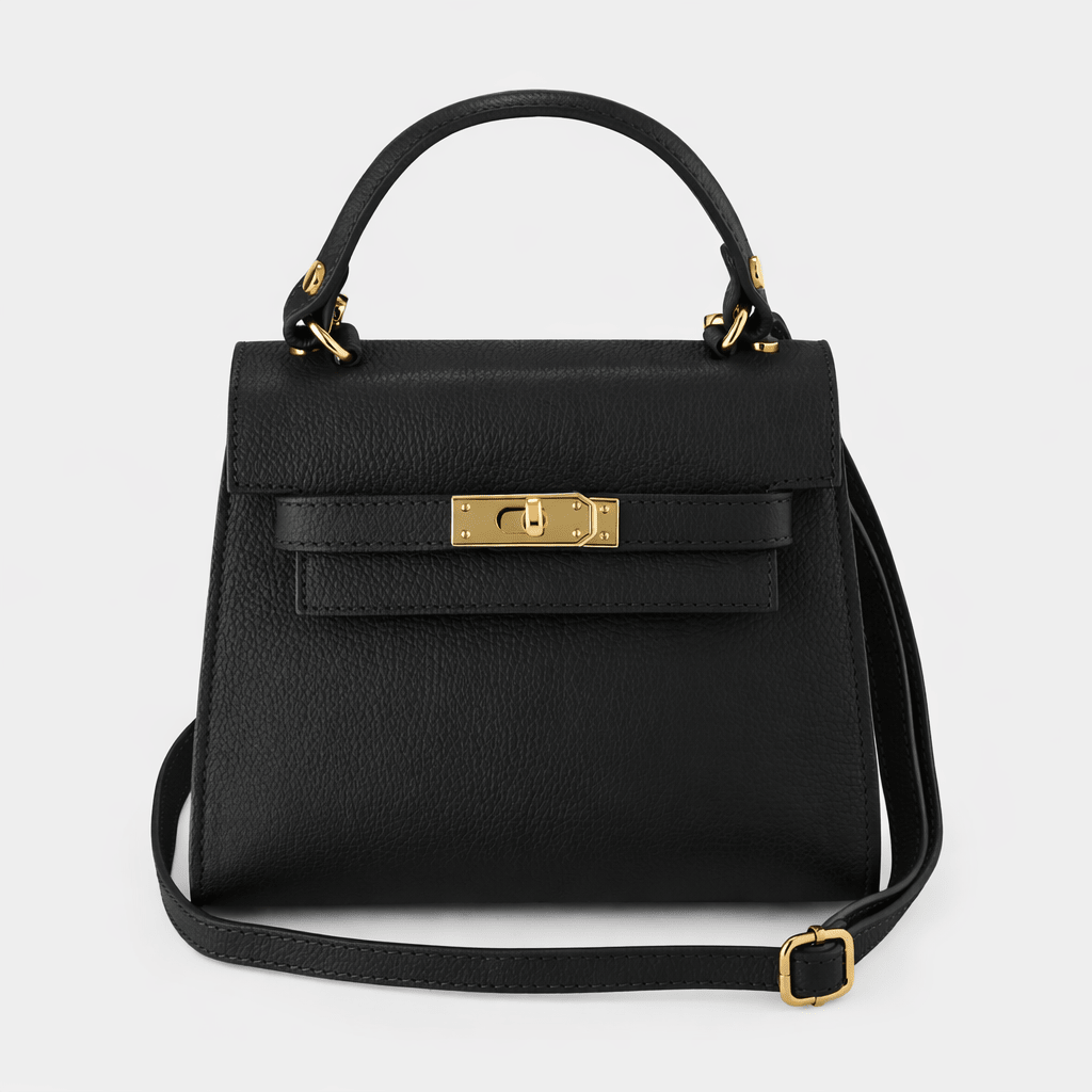 Elena Top Handle Luxe Leather Tote Bag - Black - JLR London