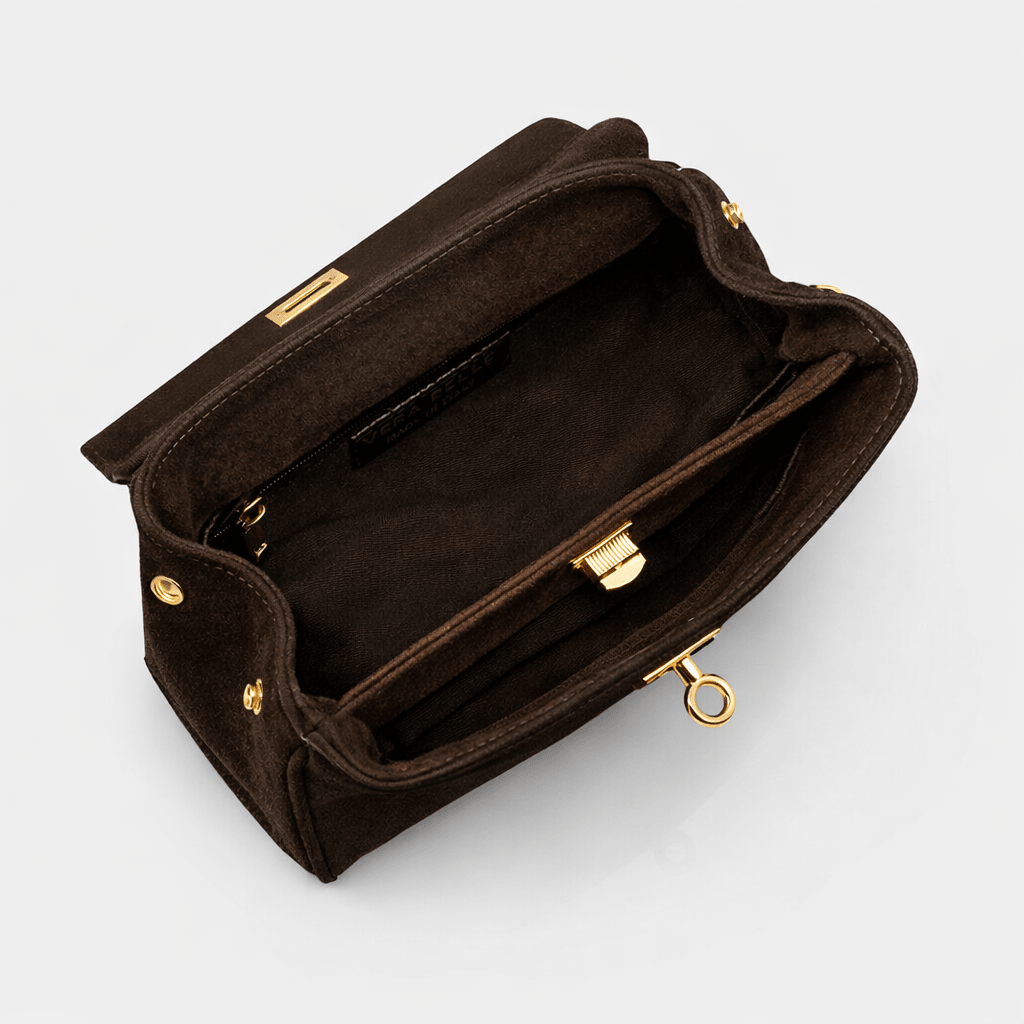 Lucca Top Handle Luxe Suede Tote Bag - Dark Brown - JLR London