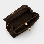 Lucca Top Handle Luxe Suede Tote Bag - Dark Brown - JLR London