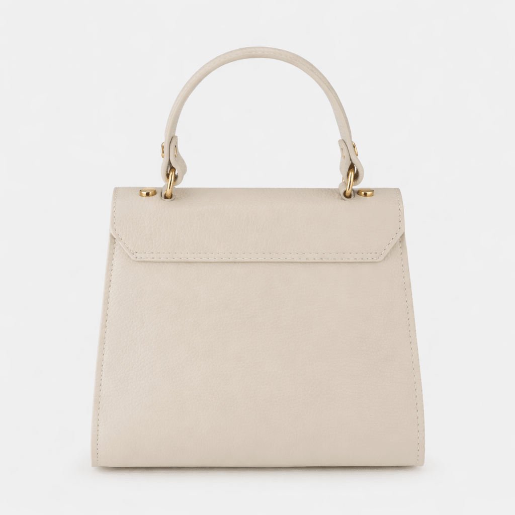 Elena Top Handle Luxe Leather Tote Bag - Ecru - JLR London