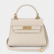 Elena Top Handle Luxe Leather Tote Bag - Ecru - JLR London