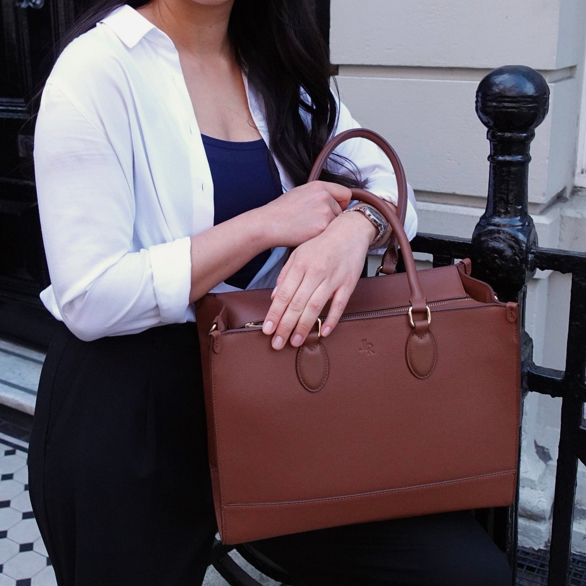 Belgrave Luxe Leather Work Bag - Tan - JLR London
