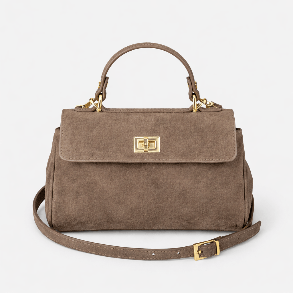 Lucca Top Handle Luxe Suede Tote Bag - Taupe - JLR London
