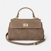 Lucca Top Handle Luxe Suede Tote Bag - Taupe - JLR London