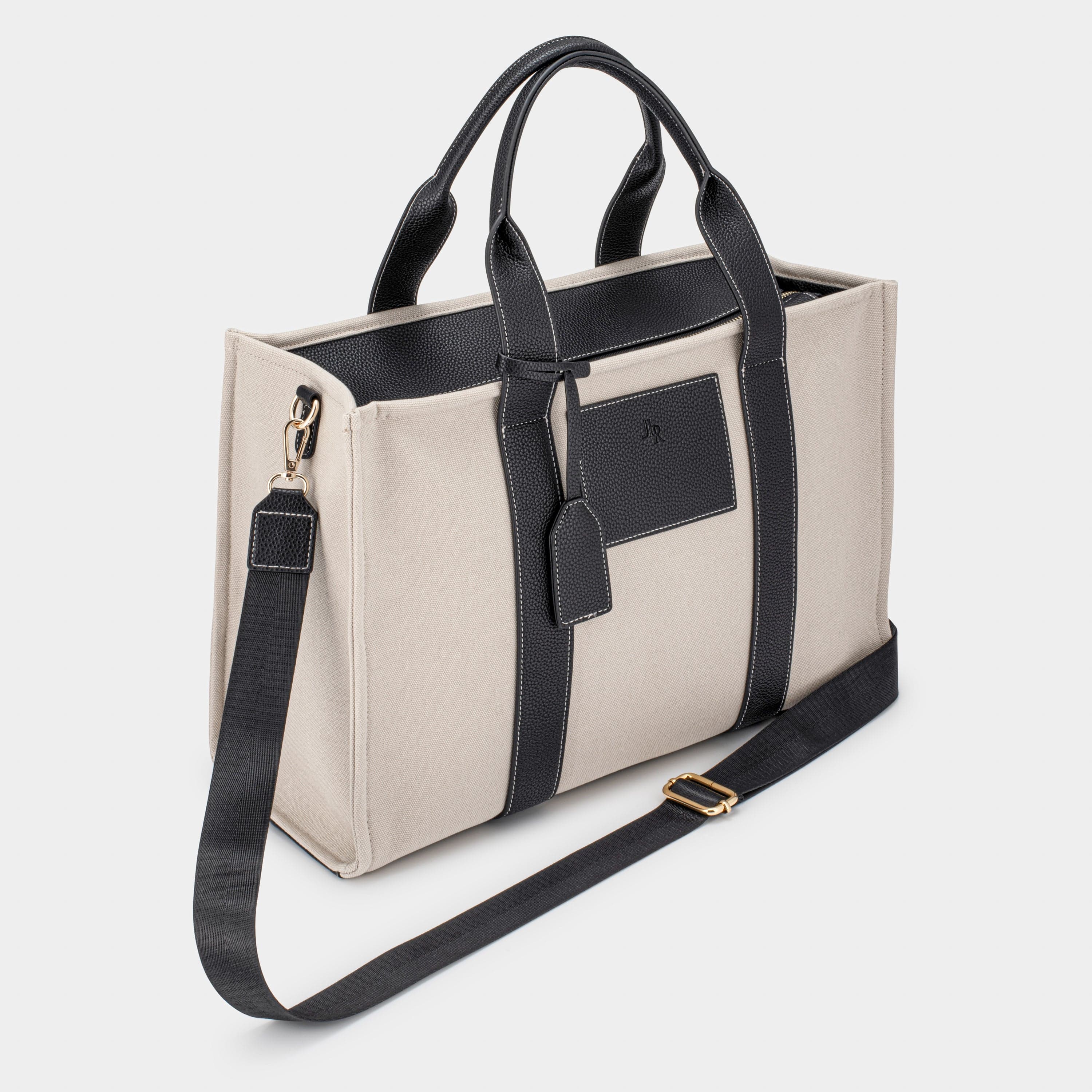 Porto Maxi Black luxe vegan leather and canvas tote bag