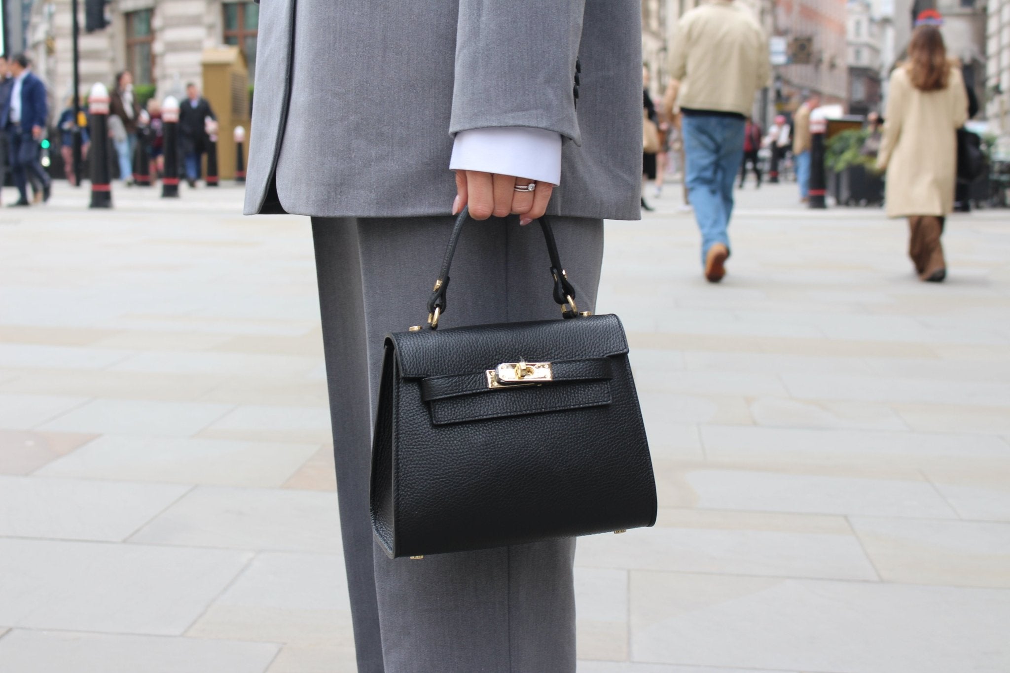 Elena Top Handle Luxe Leather Tote Bag - Black - JLR London