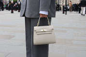 Elena Top Handle Luxe Leather Tote Bag - Ecru - JLR London