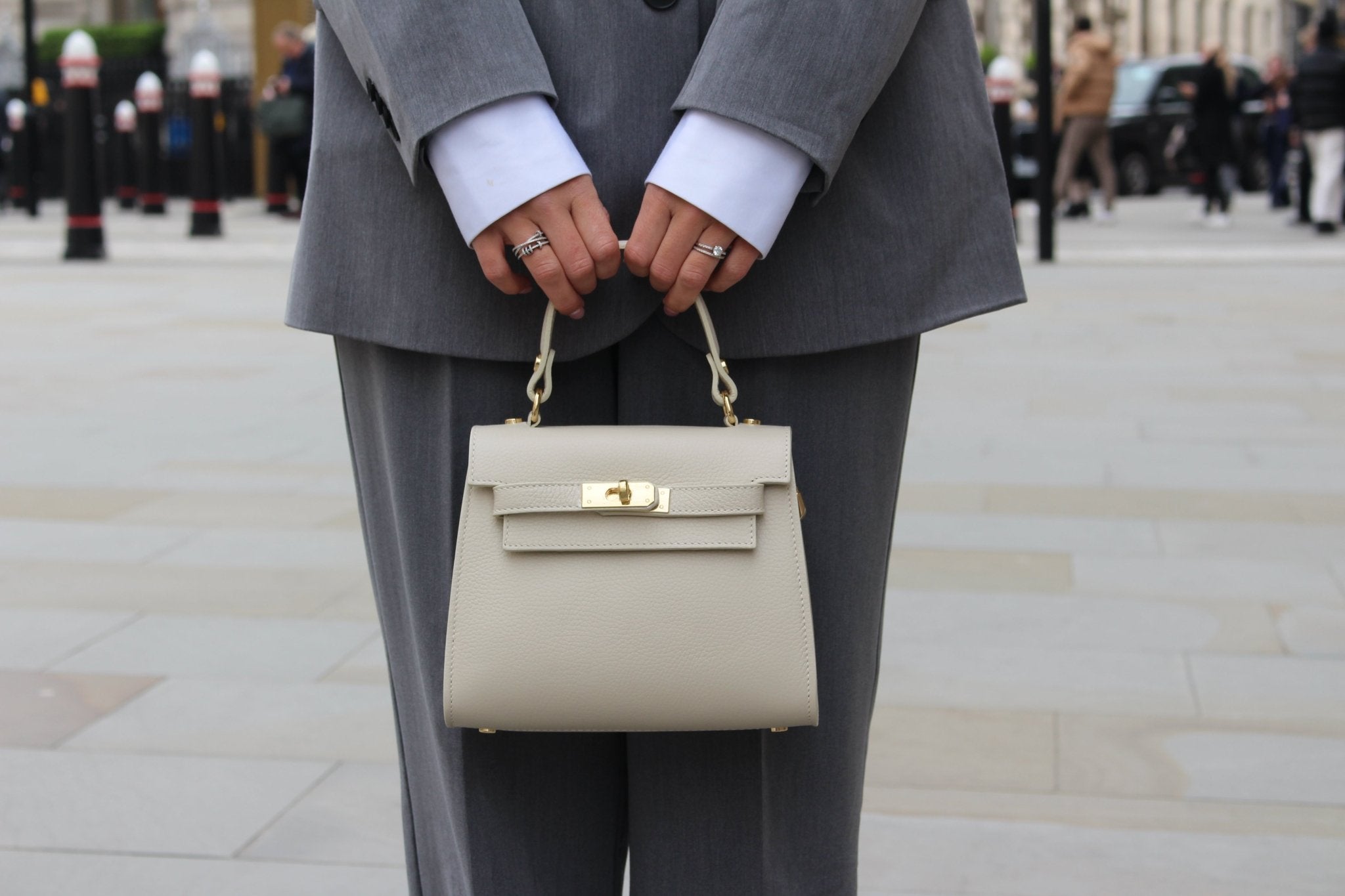 Elena Top Handle Luxe Leather Tote Bag - Ecru - JLR London