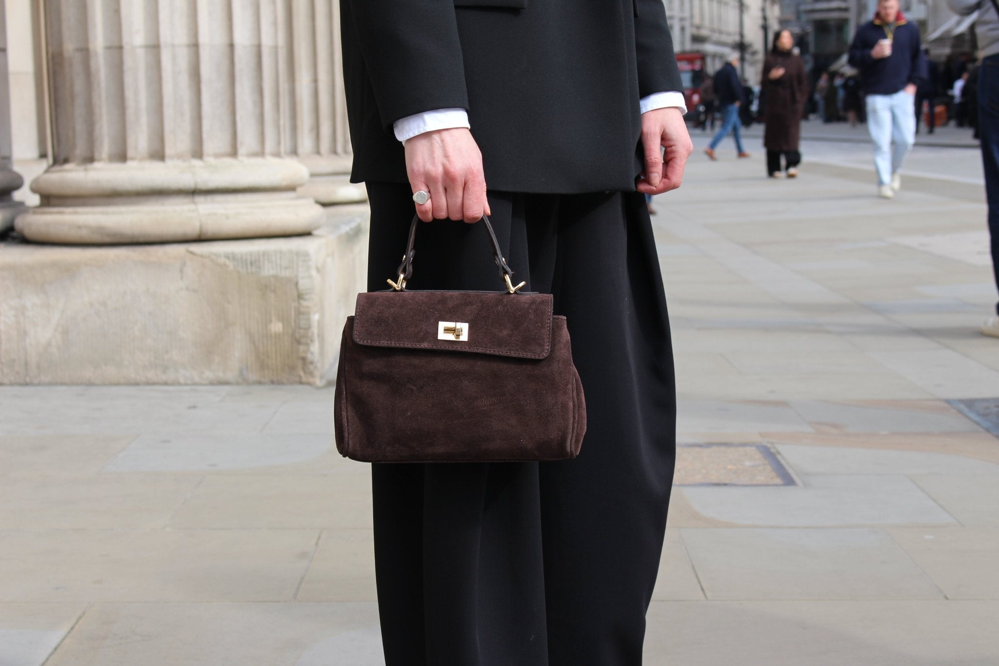 Lucca Top Handle Luxe Suede Tote Bag - Dark Brown - JLR London