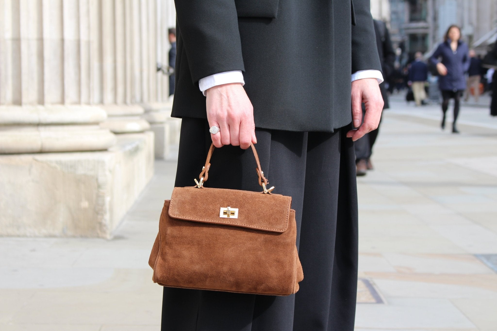 Lucca Top Handle Luxe Suede Tote Bag - Tan - JLR London