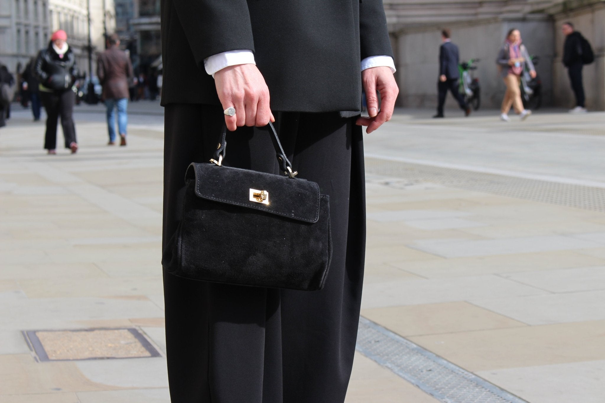 Lucca Top Handle Luxe Suede Tote Bag - Black - JLR London