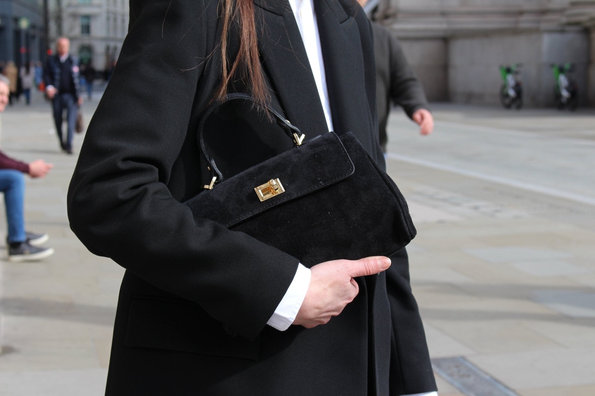 Lucca Top Handle Luxe Suede Tote Bag - Black - JLR London