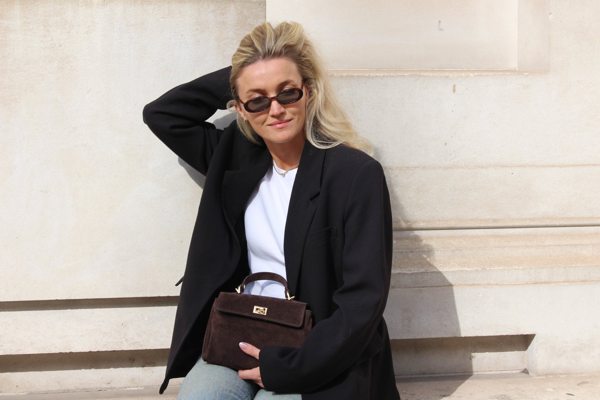 Lucca Top Handle Luxe Suede Tote Bag - Dark Brown - JLR London