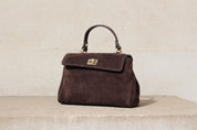 Lucca Top Handle Luxe Suede Tote Bag - Dark Brown - JLR London