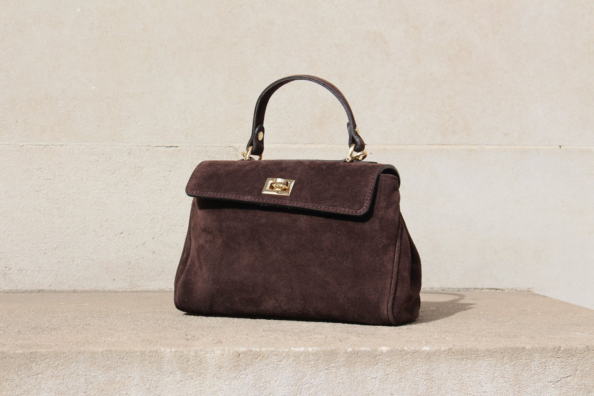 Lucca Top Handle Luxe Suede Tote Bag - Dark Brown - JLR London