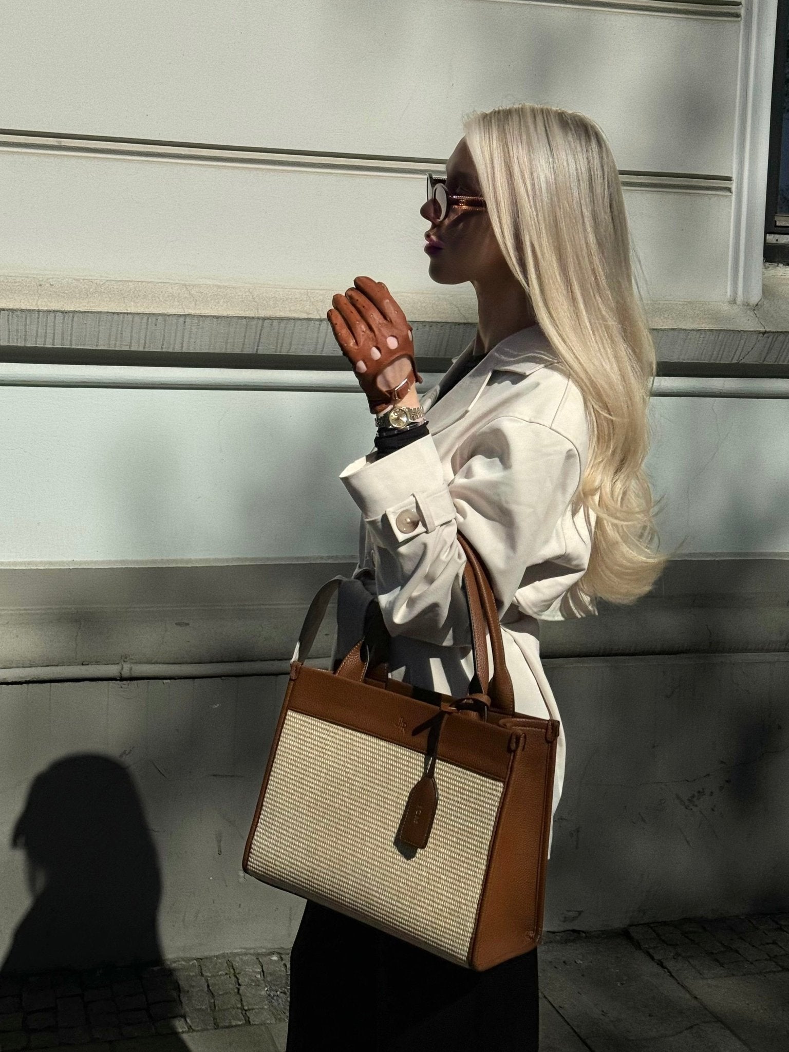 Capri Midi Luxe Vegan Leather And Raffia Tote Bag - Tan - JLR London