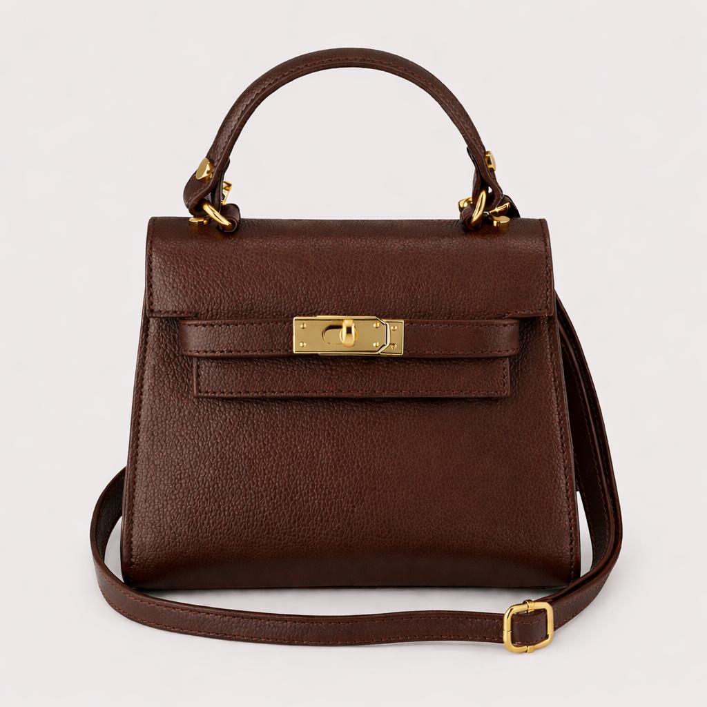 Elena Top Handle Luxe Leather Tote Bag - Dark Brown - JLR London