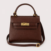 Elena Top Handle Luxe Leather Tote Bag - Dark Brown - JLR London