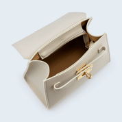 Elena Top Handle Luxe Leather Tote Bag - Ecru - JLR London