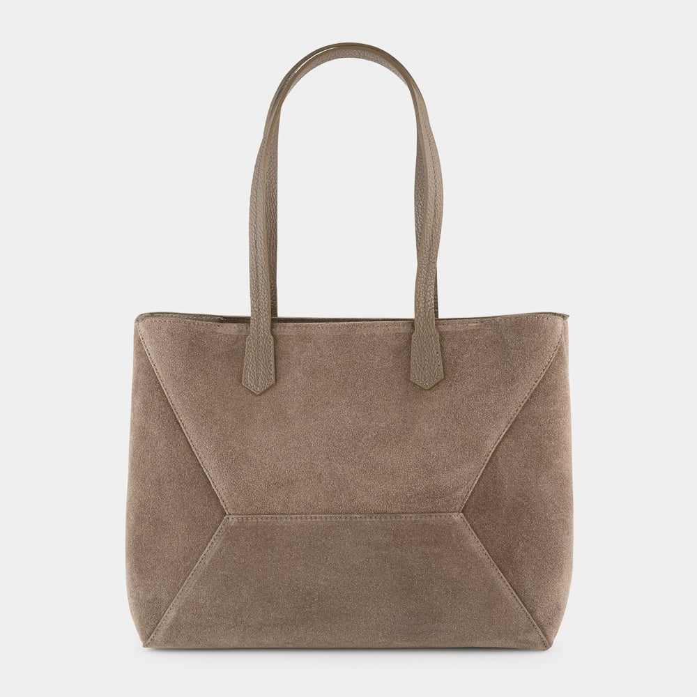 Antonio Large Luxe Leather and Suede Tote Bag - Taupe - JLR London