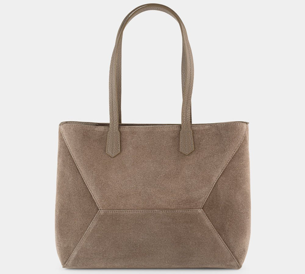 Antonio Large Luxe Leather and Suede Tote Bag - Taupe - JLR London