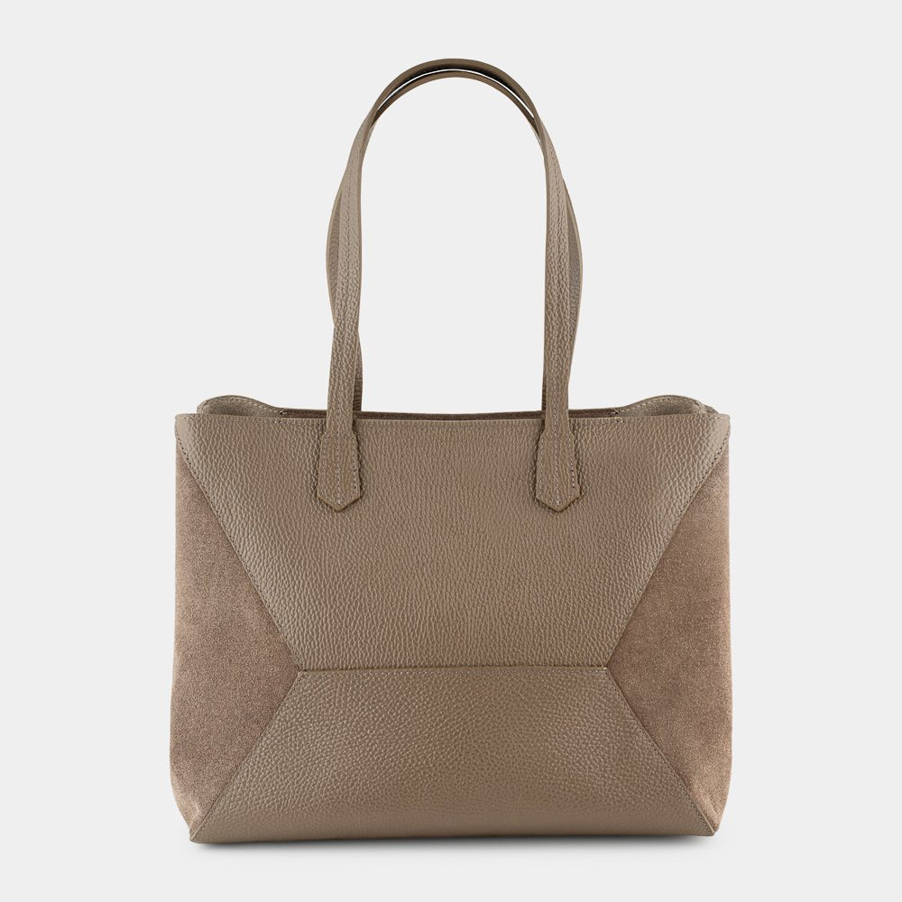 Antonio Large Luxe Leather and Suede Tote Bag - Taupe - JLR London