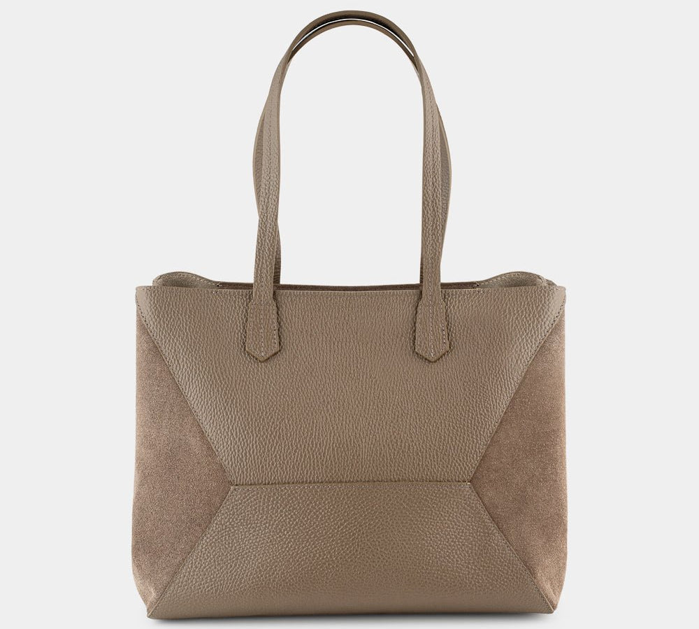Antonio Large Luxe Leather and Suede Tote Bag - Taupe - JLR London