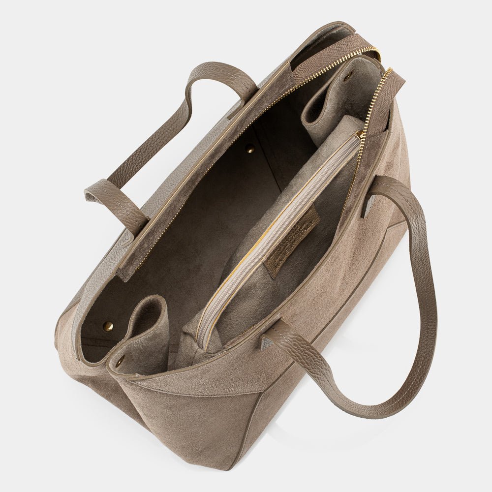 Antonio Large Luxe Leather and Suede Tote Bag - Taupe - JLR London