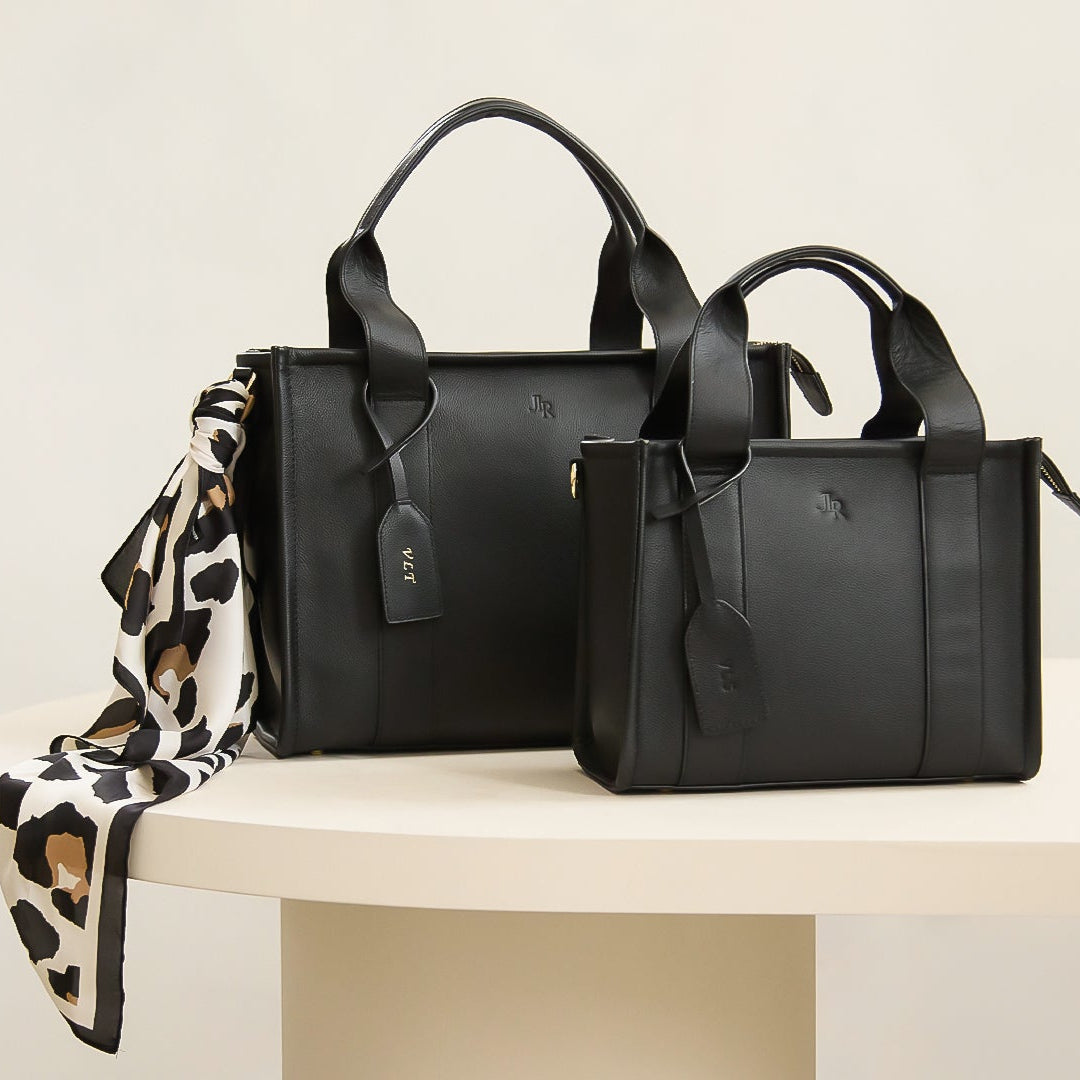 Medium Taylor Luxe Leather Tote Bag- Black