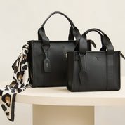 Medium Taylor Luxe Leather Tote Bag- Black