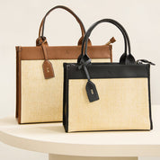 Capri Maxi Tan Luxe Vegan Leather and Raffia Tote Bag -Tan