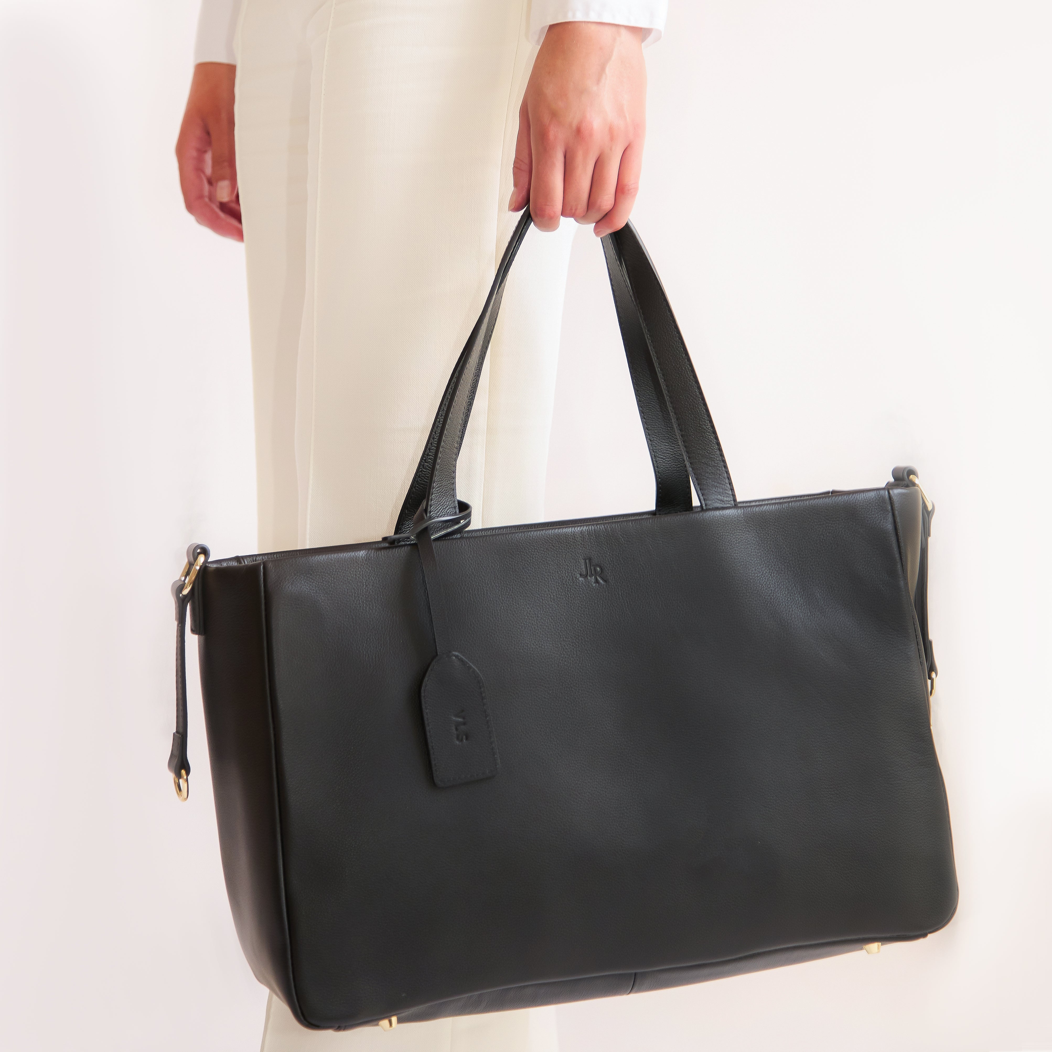 Stella Large Luxe Leather Tote Bag - Black