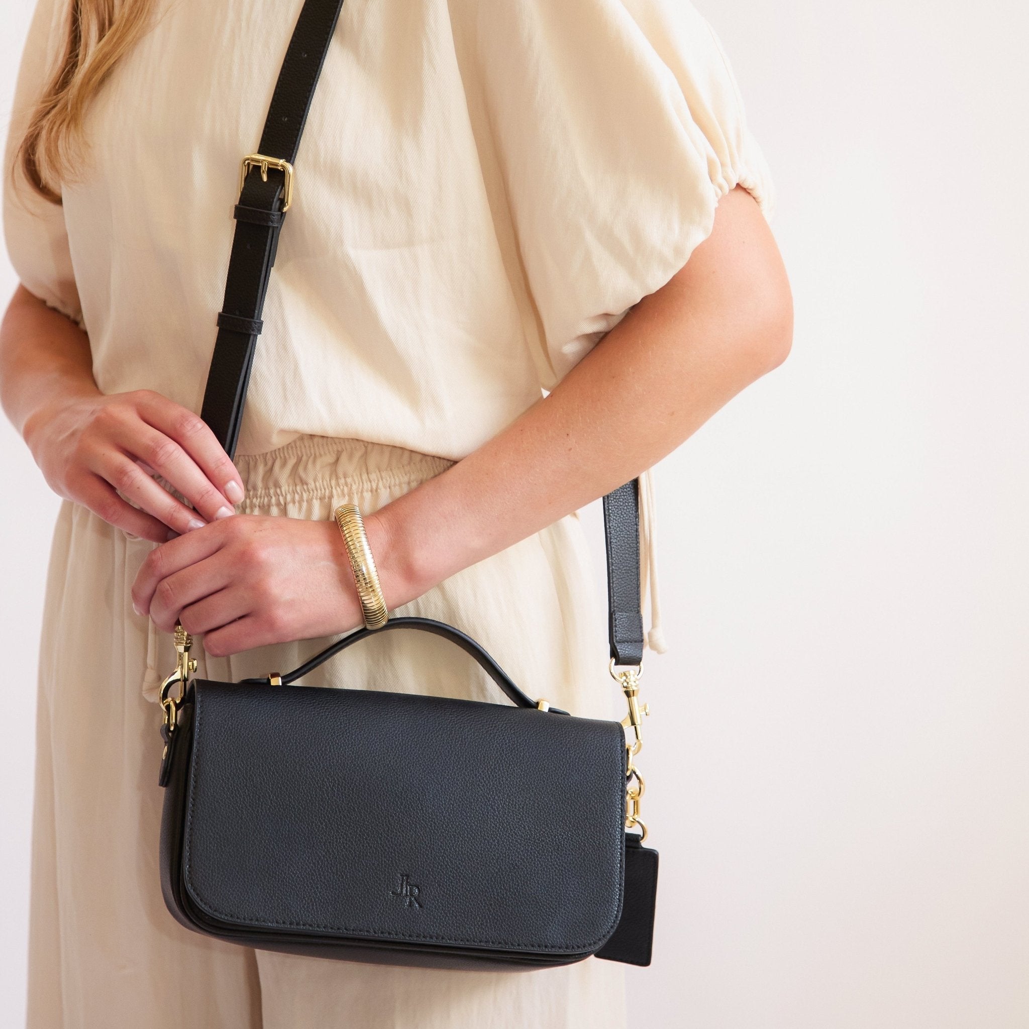 Cambridge Luxe Leather Top Handle Bag - Black - JLR London