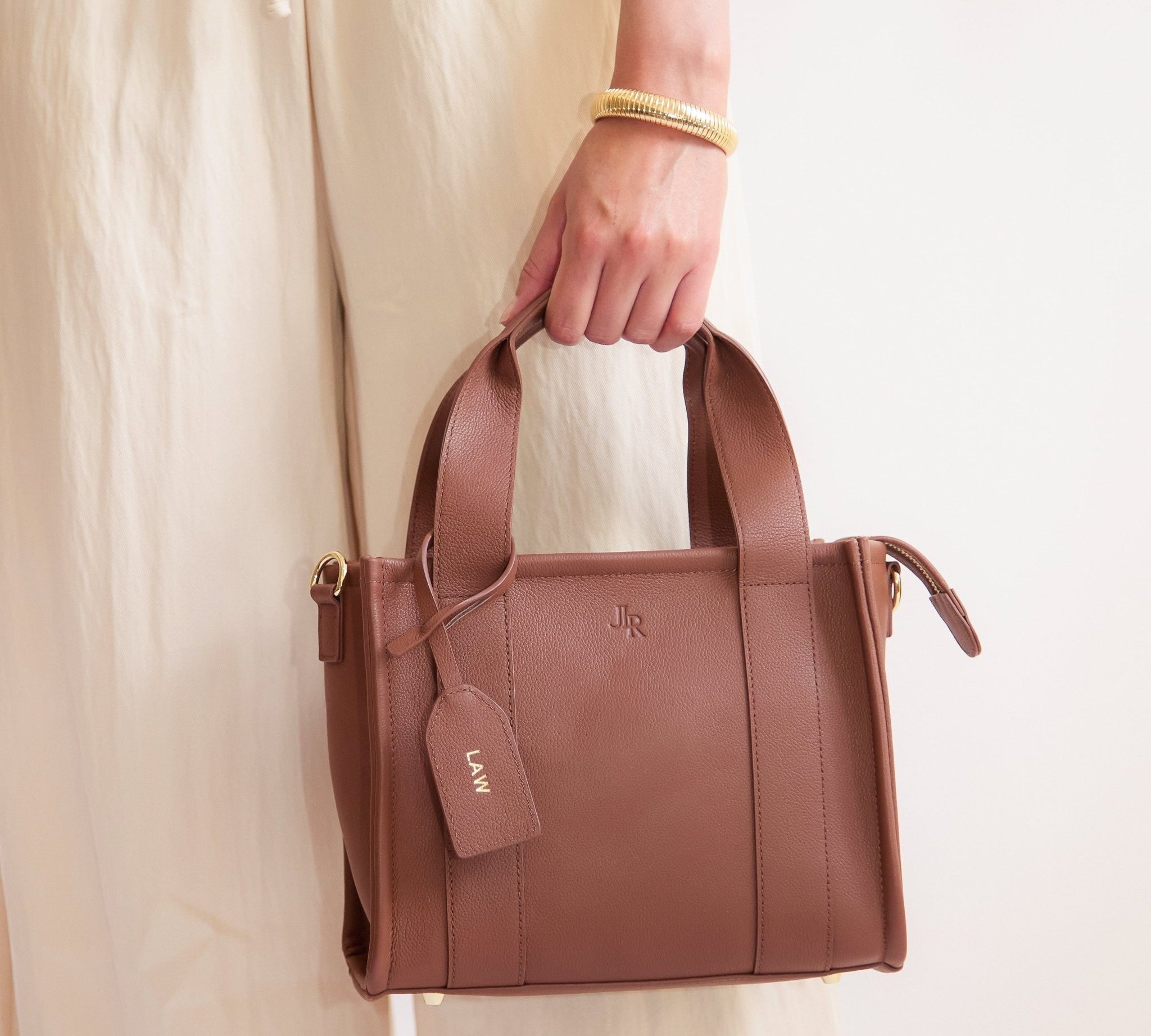 Mini Taylor Luxe Leather Tote Bag - Tan - JLR London