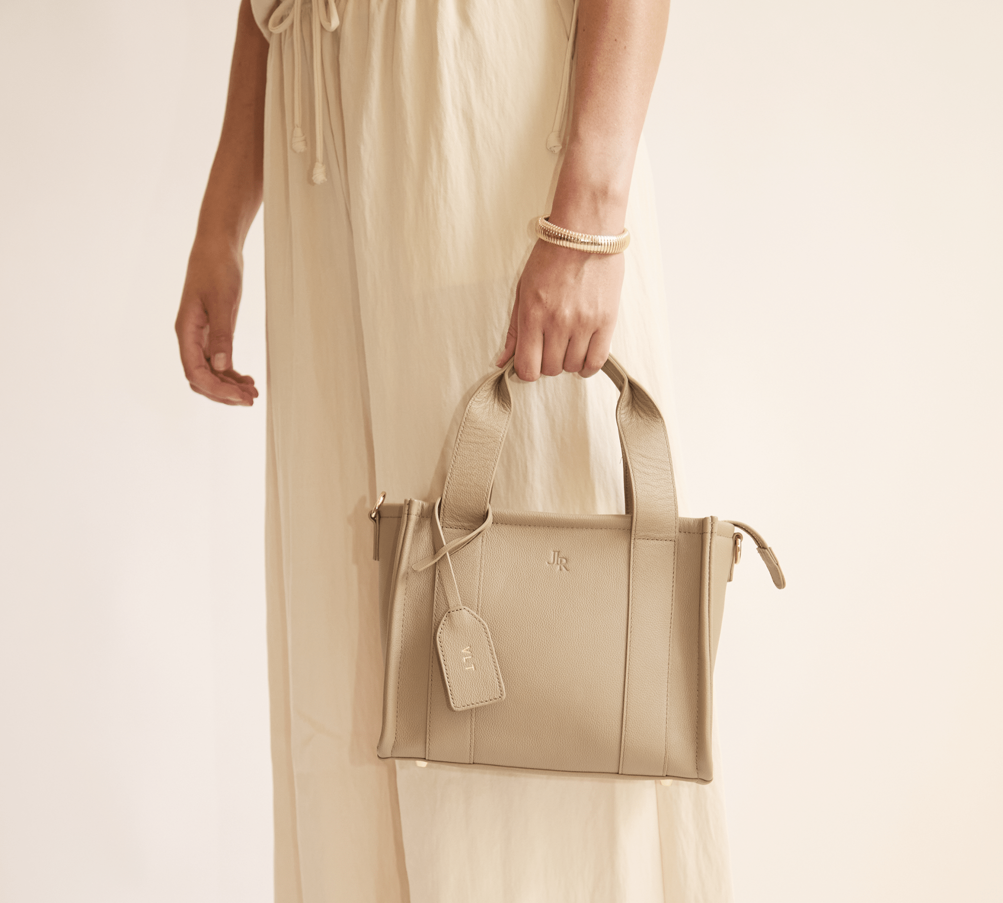 Mini Taylor Luxe Leather Tote Bag - Taupe - JLR London