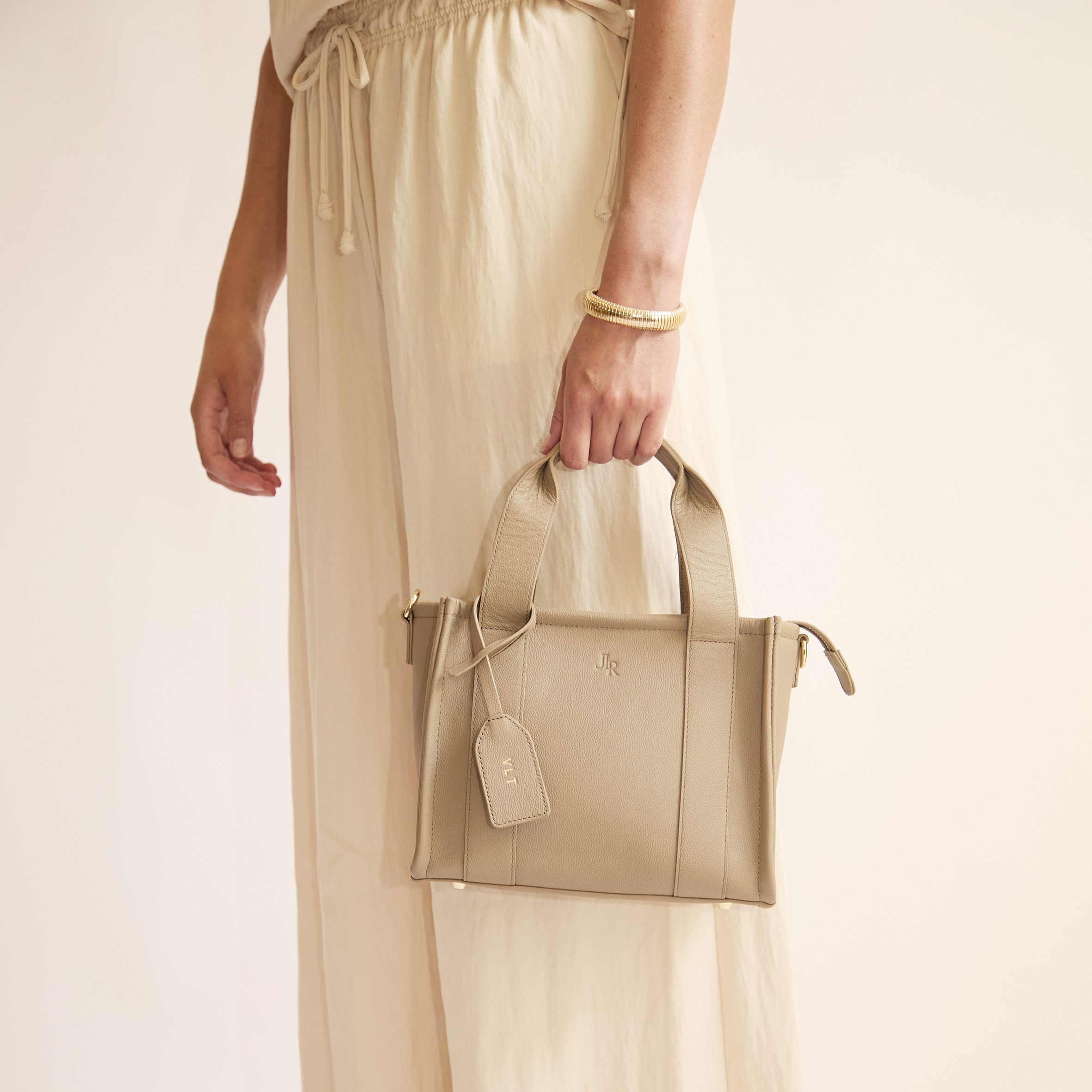 Mini Taylor Luxe Leather Tote Bag - Taupe