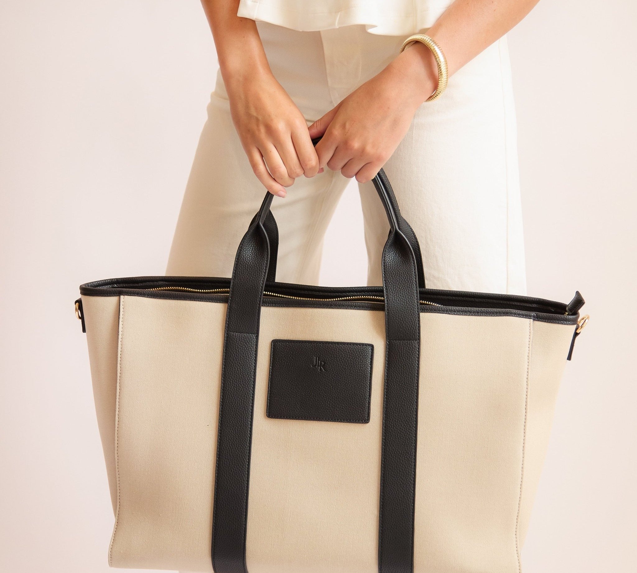 Santorini Maxi Luxe Vegan Leather And Canvas Tote Bag - Black - JLR London