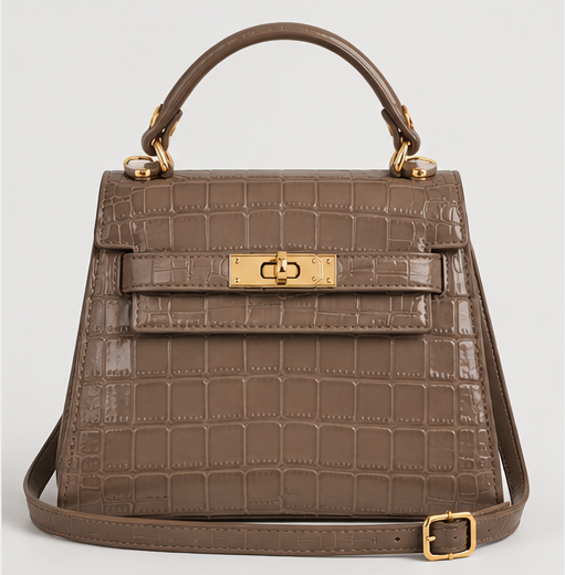 The Elena Top Handle Tote - Taupe Croc Leather