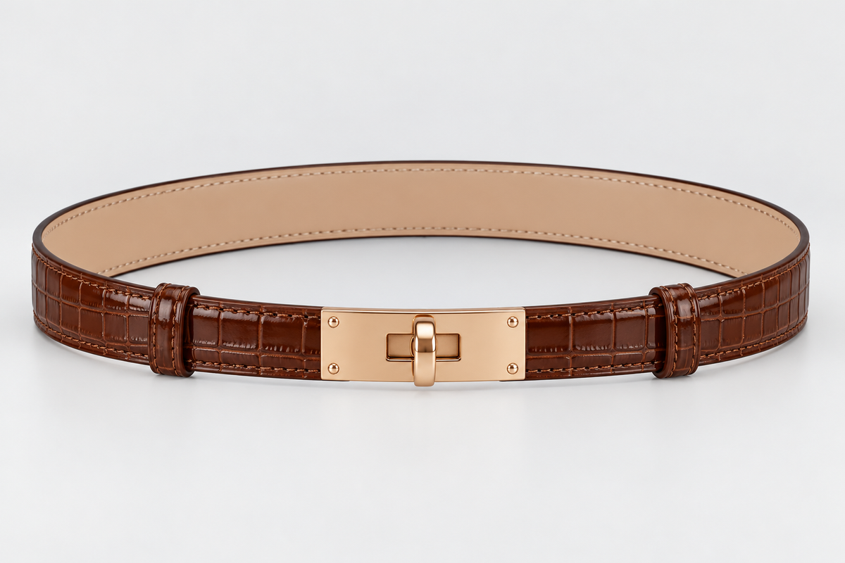 The Roma Classic Belt- Brown Croc Leather