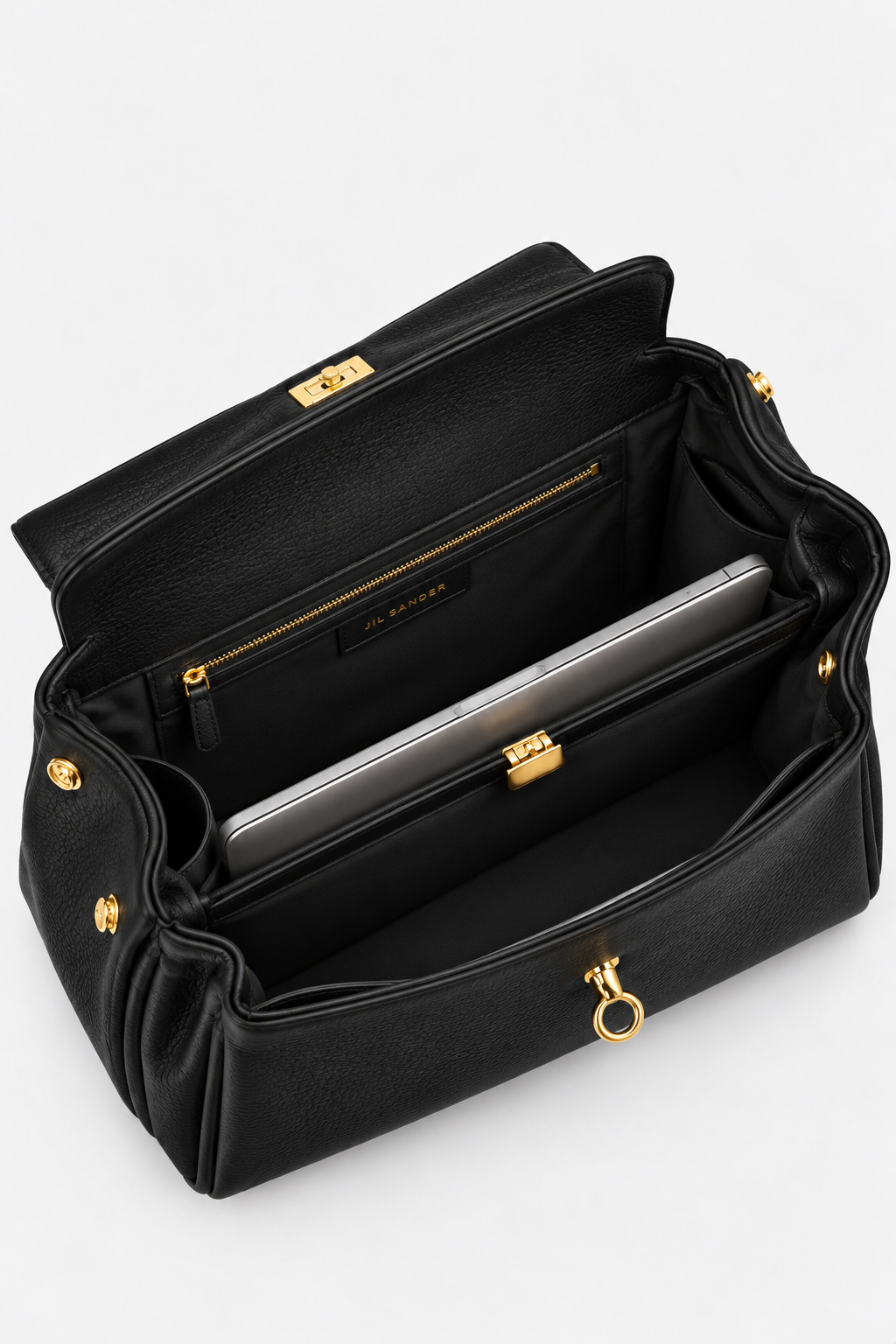 The Maxi Lucca Top Handle  - Black Leather