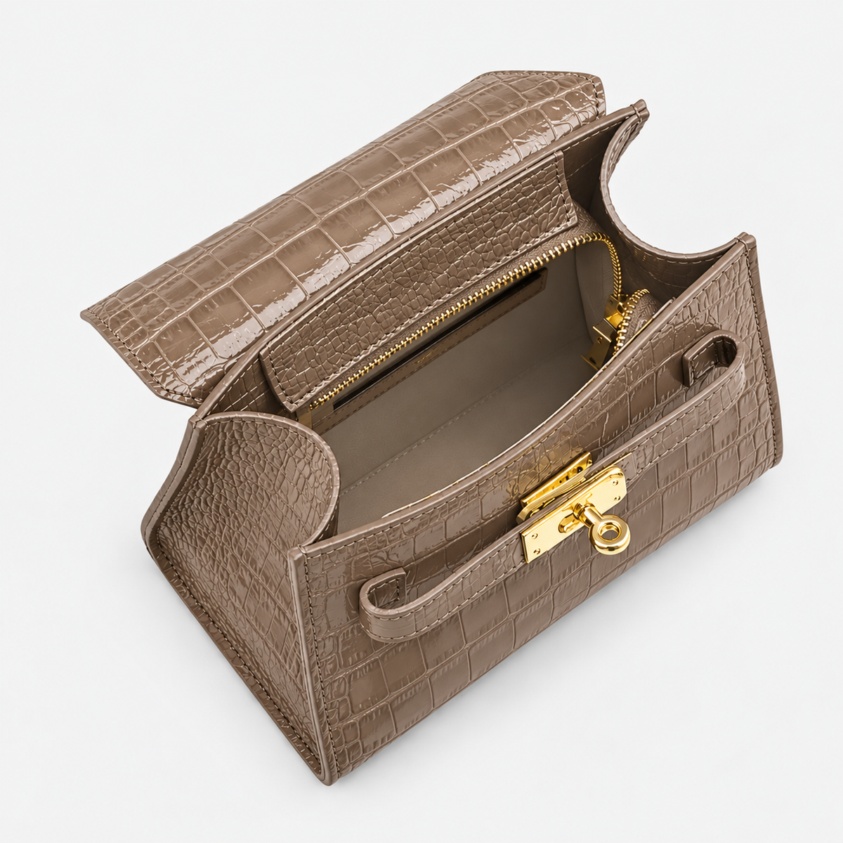 The Elena Top Handle Tote - Taupe Croc Leather