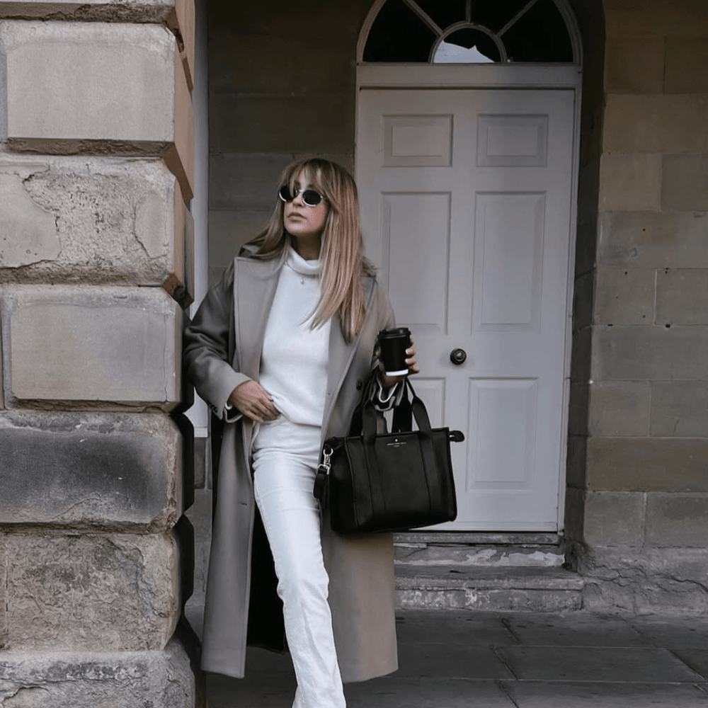 Medium Taylor Luxe Leather Tote Bag - Black - JLR London
