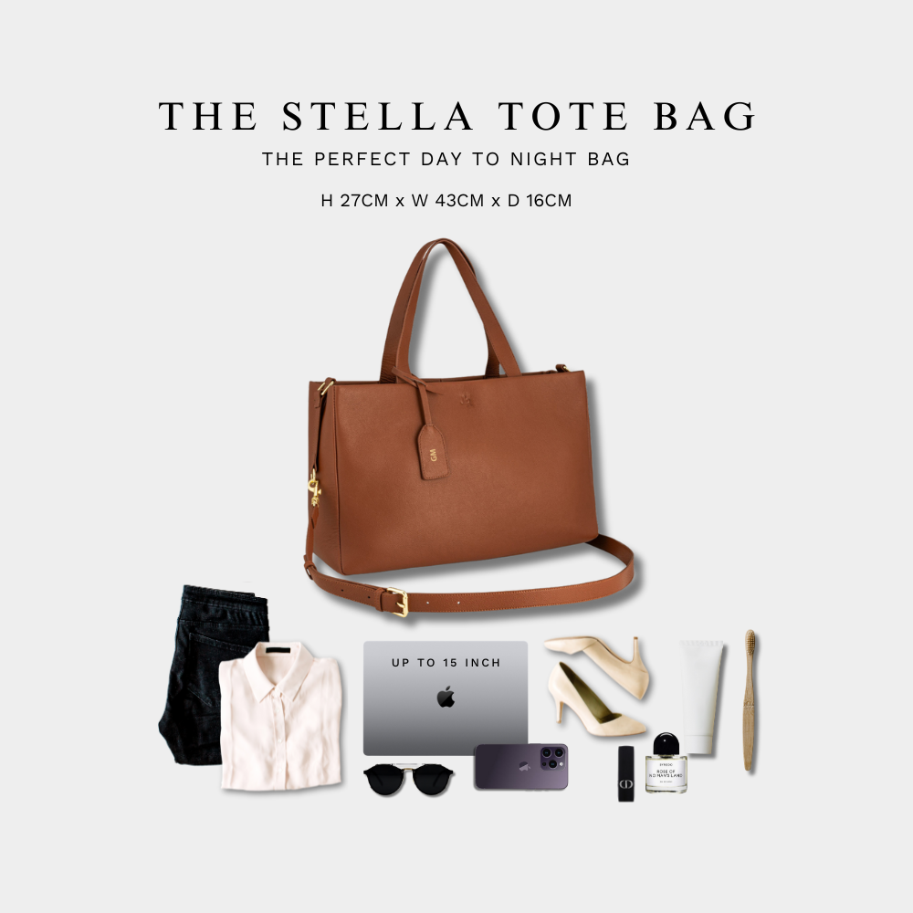 Stella large luxe leather tote bag Tan