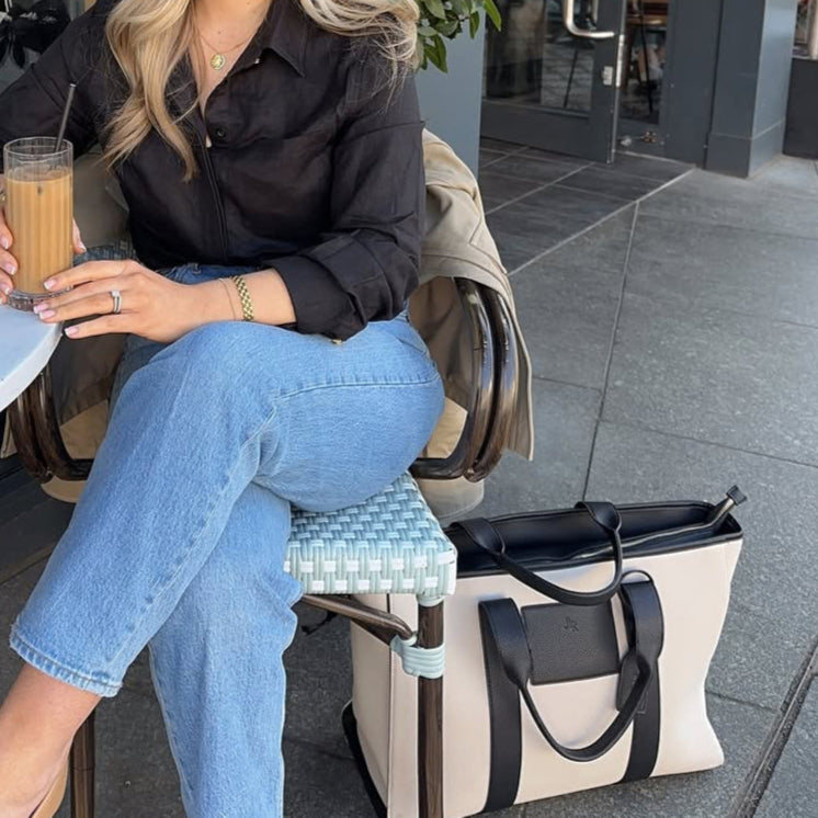 Santorini Maxi Tan luxe vegan leather and canvas oversized tote bag